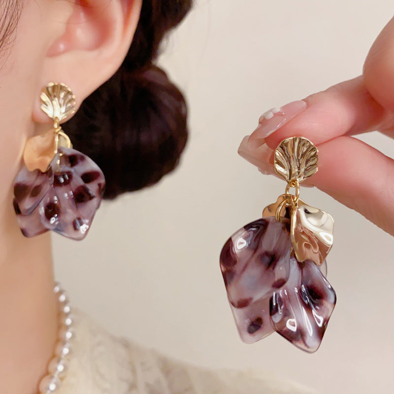 金屬豹紋花朵流蘇耳墜－商品主圖｜https://igowo.tw/
