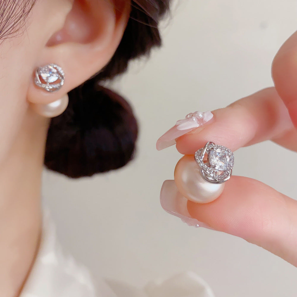珍珠鋯石花朵兩用耳環－商品主圖｜https://igowo.tw/