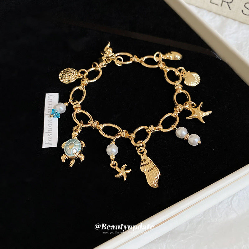 夏日度假風海洋系珍珠手鏈跨境時尚設計感手環百搭小清新氣質手飾