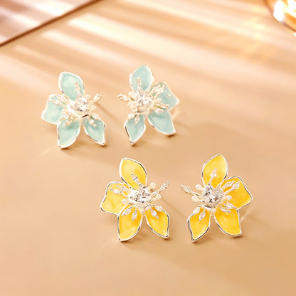 繽紛琺瑯鋯石花朵耳釘－商品主圖｜https://igowo.tw/