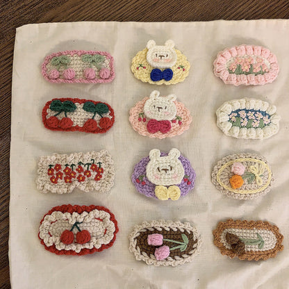 櫻桃卡通刺繡編織髮夾－商品主圖｜https://igowo.tw/