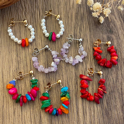 彩色串珠復古耳釘－第二視角實拍｜https://igowo.tw/