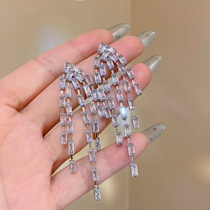 法式精致滿鋯流蘇耳環
