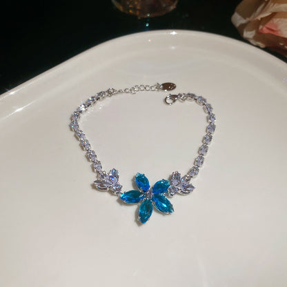 鋯石花朵吊墜手鏈耳環項鏈小眾設計感鎖骨鏈氣質精致百搭首飾套裝