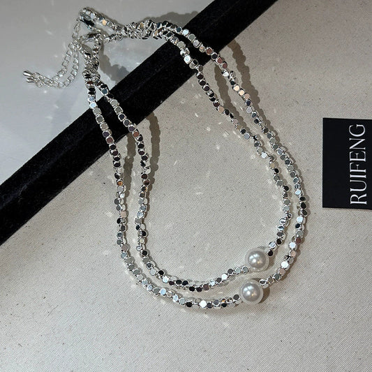 金色珍珠碎銀電鍍項鍊－商品主圖｜https://igowo.tw/