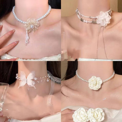 珍珠花朵復古項鍊－商品主圖｜https://igowo.tw/