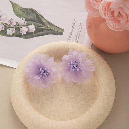 蕾絲花朵耳環－1/紫色款細節｜https://igowo.tw/