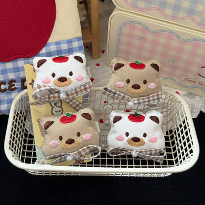 棕色布面蘋果小熊髮夾－商品主圖｜https://igowo.tw/