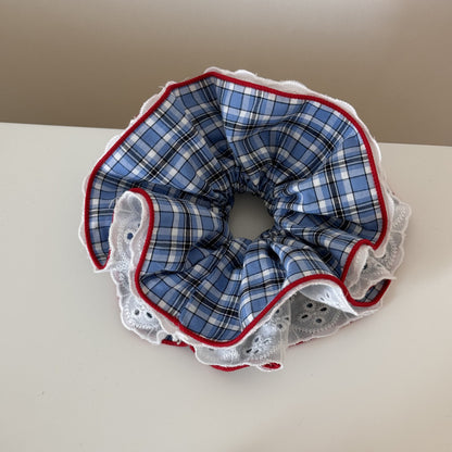 撞色格紋刺繡髮圈