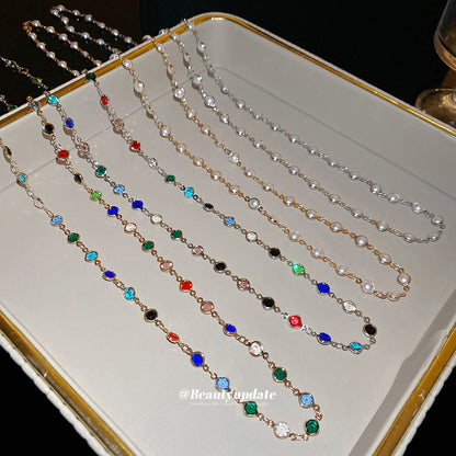 繽紛水晶金屬流蘇項鍊－項鍊-金色-彩色款實拍｜https://igowo.tw/