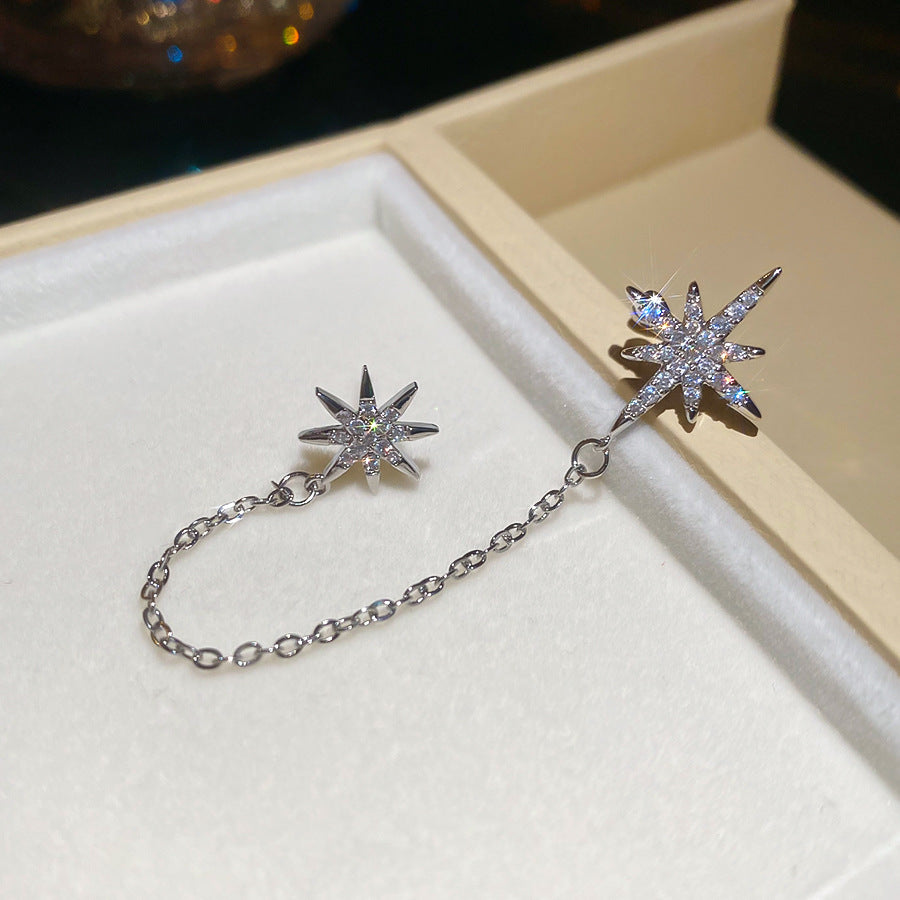 18k真金電鍍銀針鋯石芒星耳夾y2k甜酷風耳骨夾輕奢小眾無耳洞耳飾