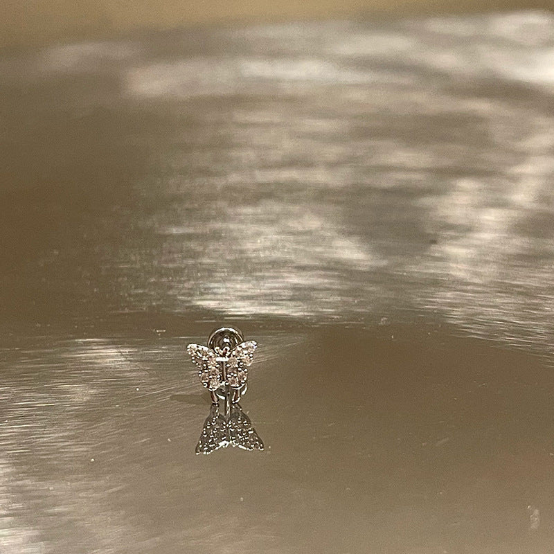 S925鋯石愛心蝴蝶耳釘
