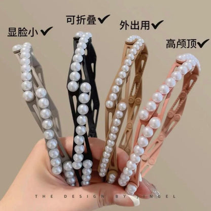 珍珠簡約髮箍－灰色款細節1｜https://igowo.tw/