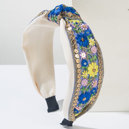 網紗花朵扭結刺繡髮箍