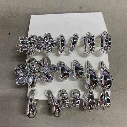 跨境歐美銀針花朵水滴耳釘十八件套復古氣質耳環輕奢高級感耳飾女