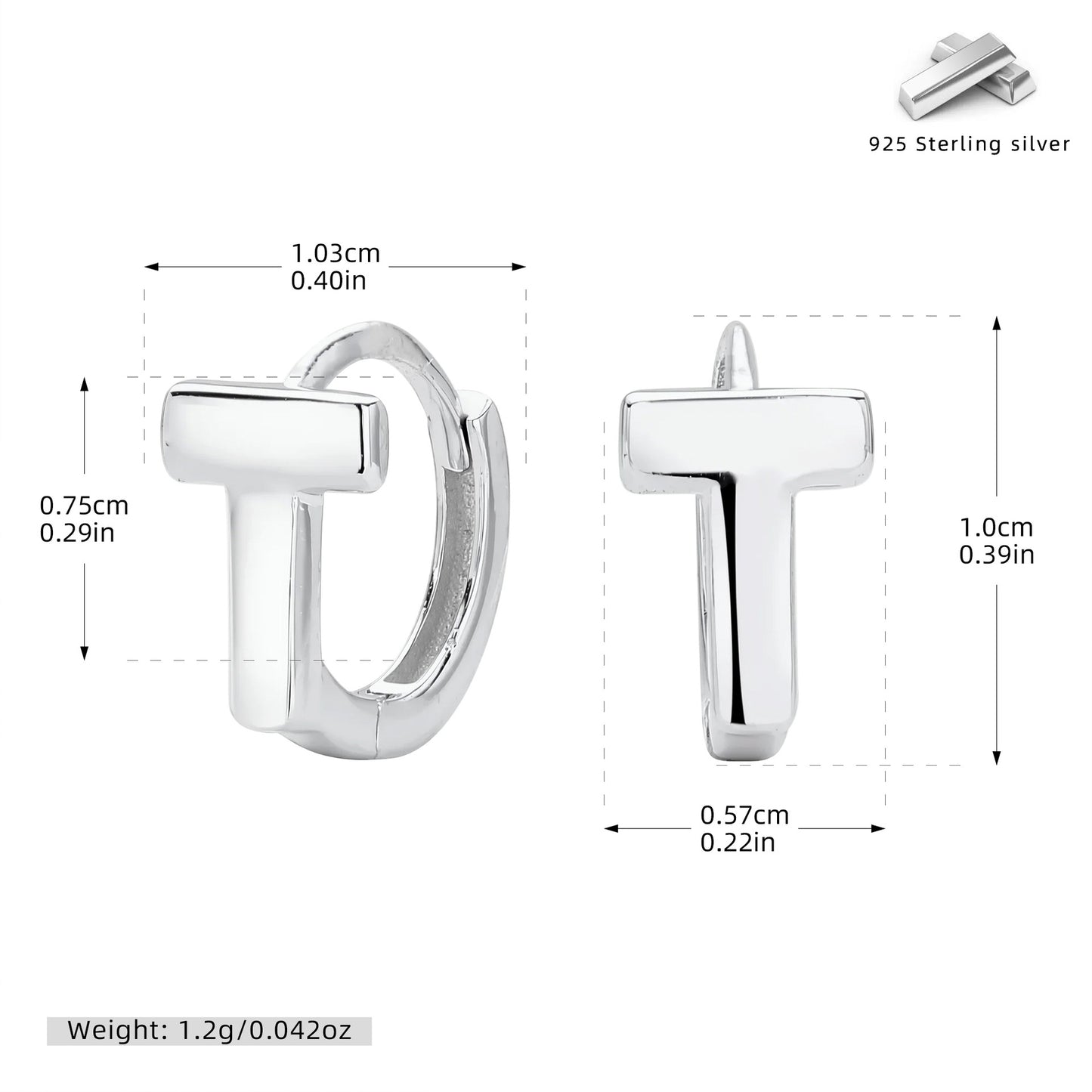 S925 耳環簡約光面T字形幾何耳飾極簡小眾百搭飾品