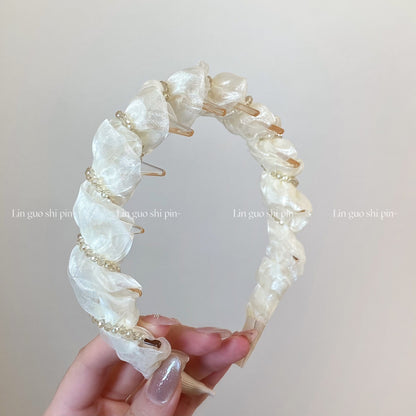 珍珠網紗纏繞髮箍