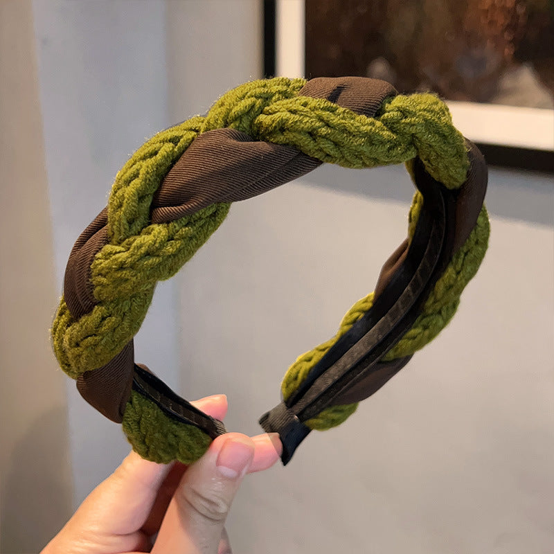 綠色針織扭紋復古髮箍