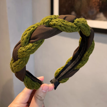 綠色針織扭紋復古髮箍
