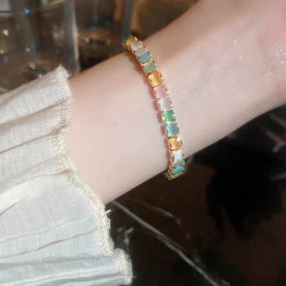 真金電鍍高級感彩色蝴蝶珍珠手鏈跨境氣質簡約手環時尚氛圍感手飾