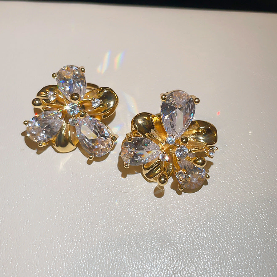 金色鋯石水滴電鍍耳夾