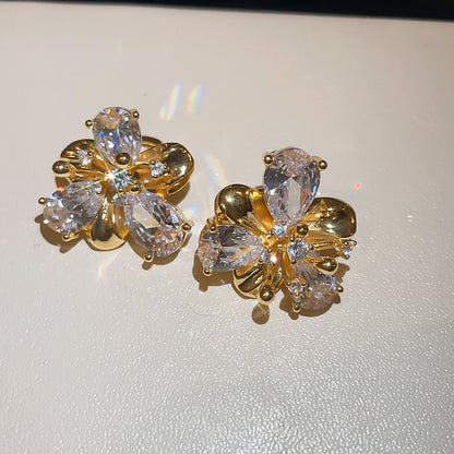 金色鋯石水滴電鍍耳夾