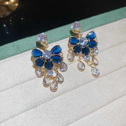 銀針超閃鋯石水滴流蘇耳環法式宮廷風耳釘耳墜輕奢高級感耳飾批發
