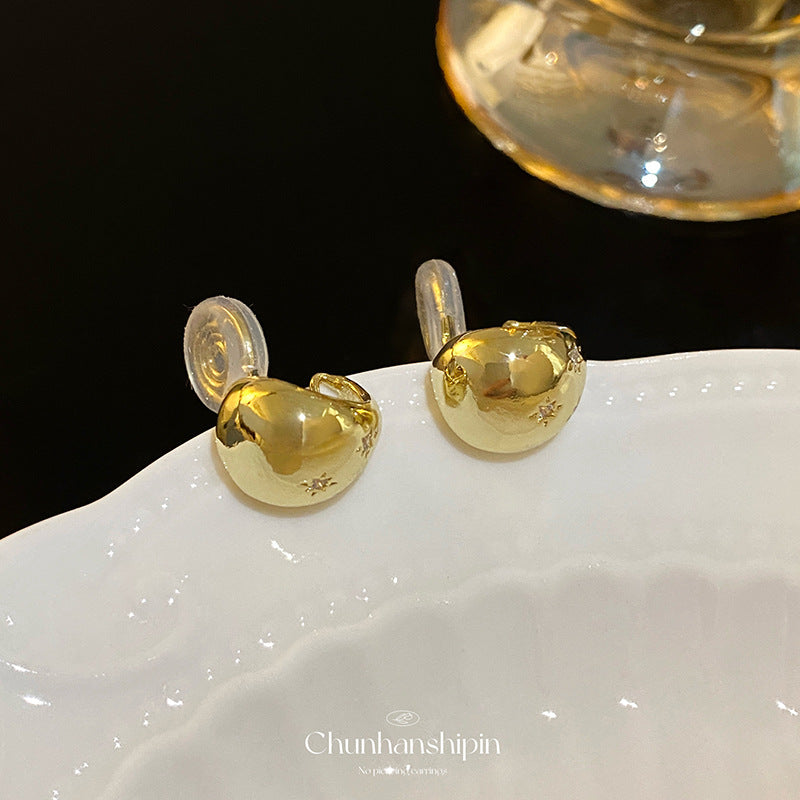 法式復古八芒星水滴耳夾無洞高級感微鑲鋯石耳釘女輕奢蚊香盤耳飾 金色八芒星水滴耳夾（送硅膠墊）
