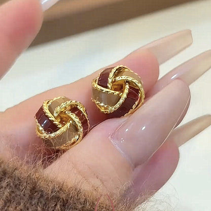 棕色虎眼石復古耳環－細節特寫29｜https://igowo.tw/