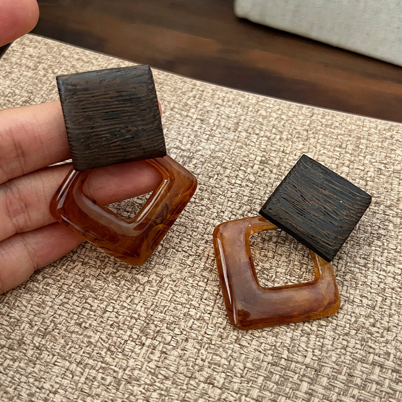 壓克力菱形復古耳釘