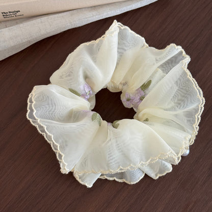 網紗大腸圈刺繡髮圈
