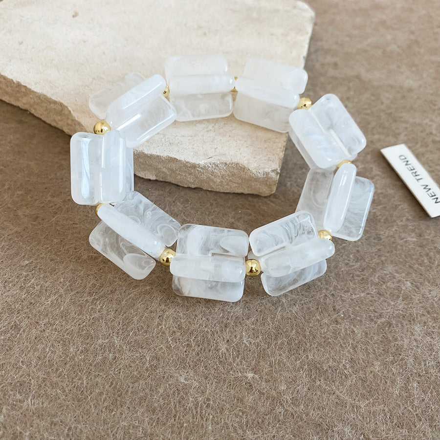 壓克力幾何項鍊耳環組－手鍊-粉色款細節｜https://igowo.tw/