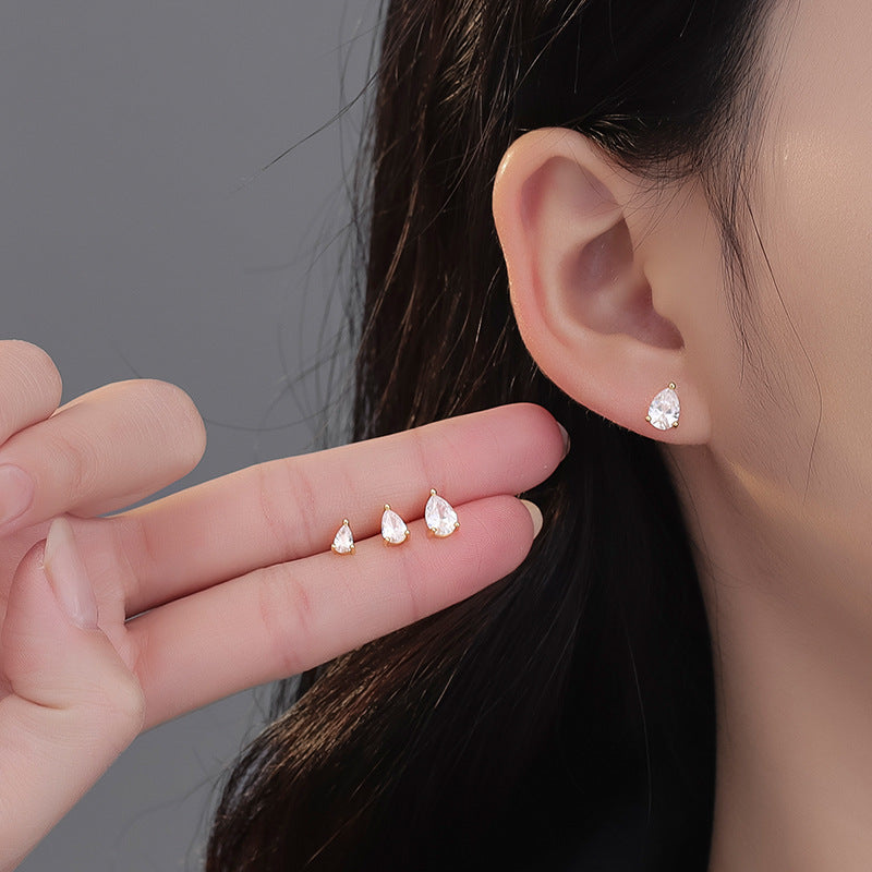 S925 水滴形微鑲鋯石女耳釘2025新小眾設計迷你高級感耳飾