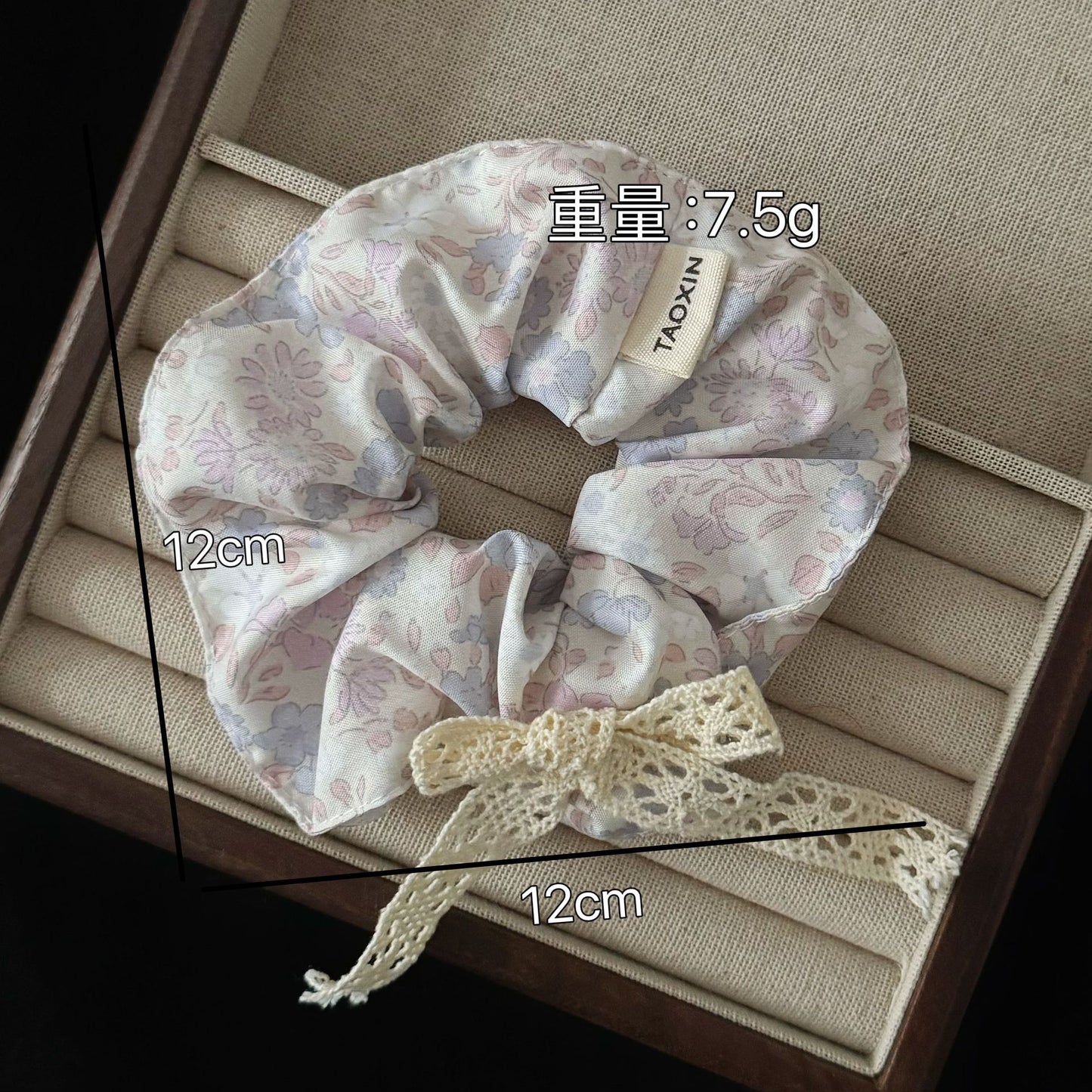 紫色碎花蝴蝶結髮圈