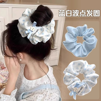 藍色波點簡約髮圈－純藍款實拍｜https://igowo.tw/
