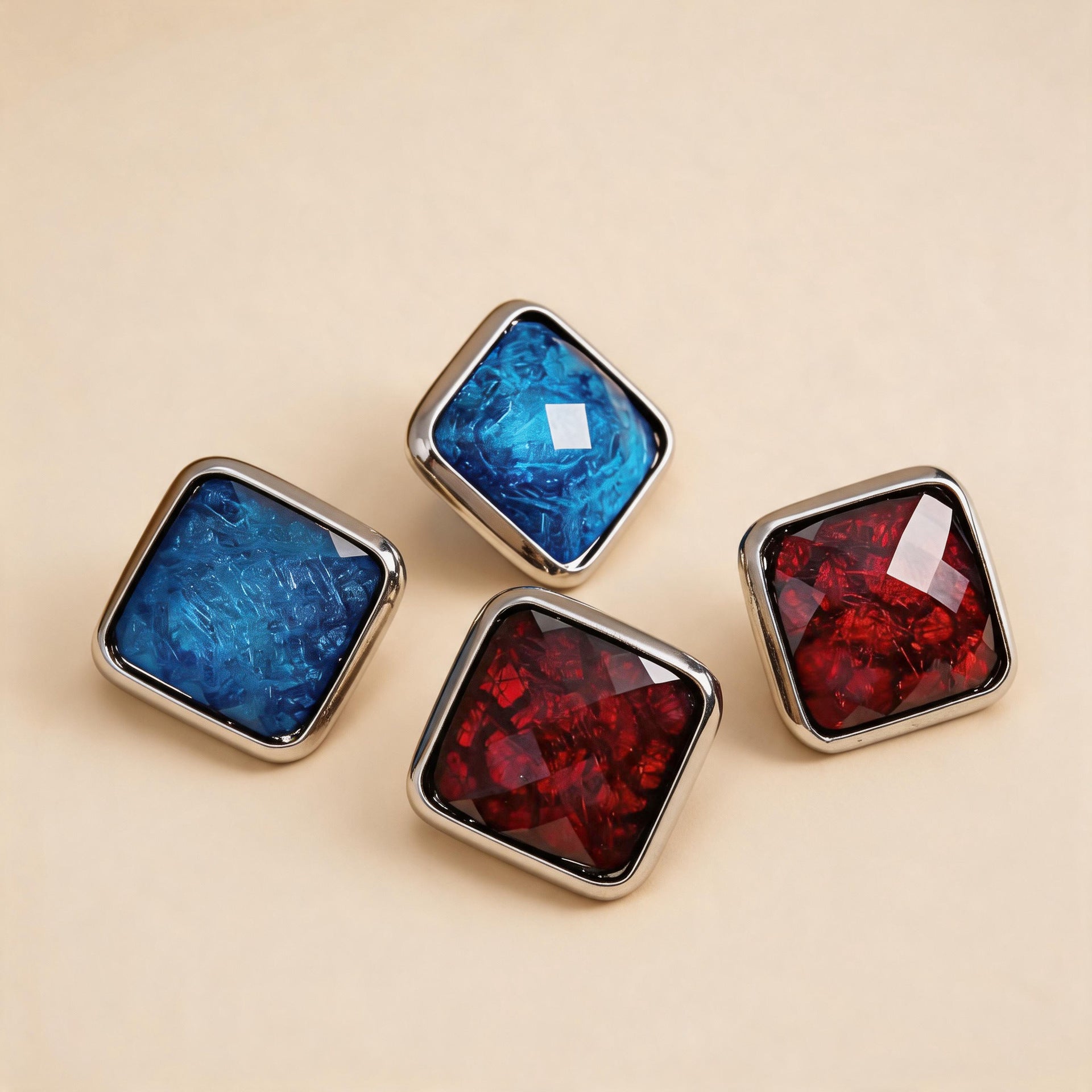 樹脂銀針菱形復古耳釘－銀針-藍色款實拍｜https://igowo.tw/