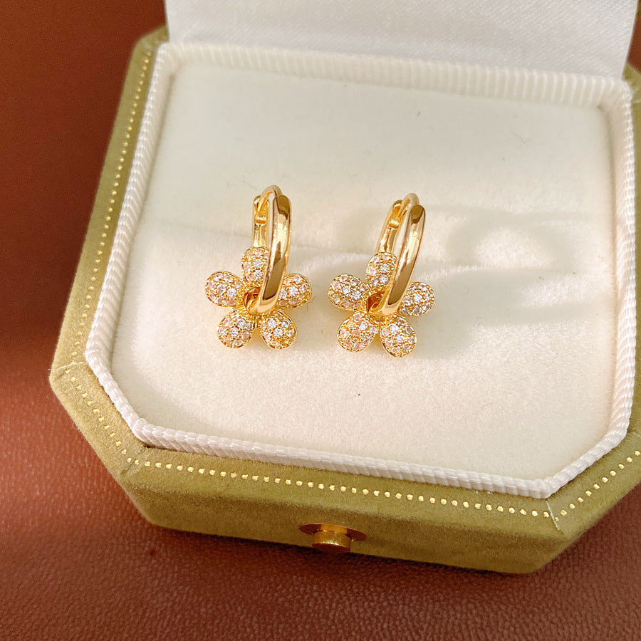 金色鋯石花朵電鍍耳扣
