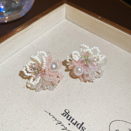 粉紅泡泡~銀針菱形花朵耳釘波西米亞風甜美耳環新款百搭耳飾