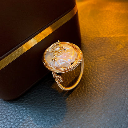 珍珠鬱金香可調式戒指－細節特寫8｜https://igowo.tw/