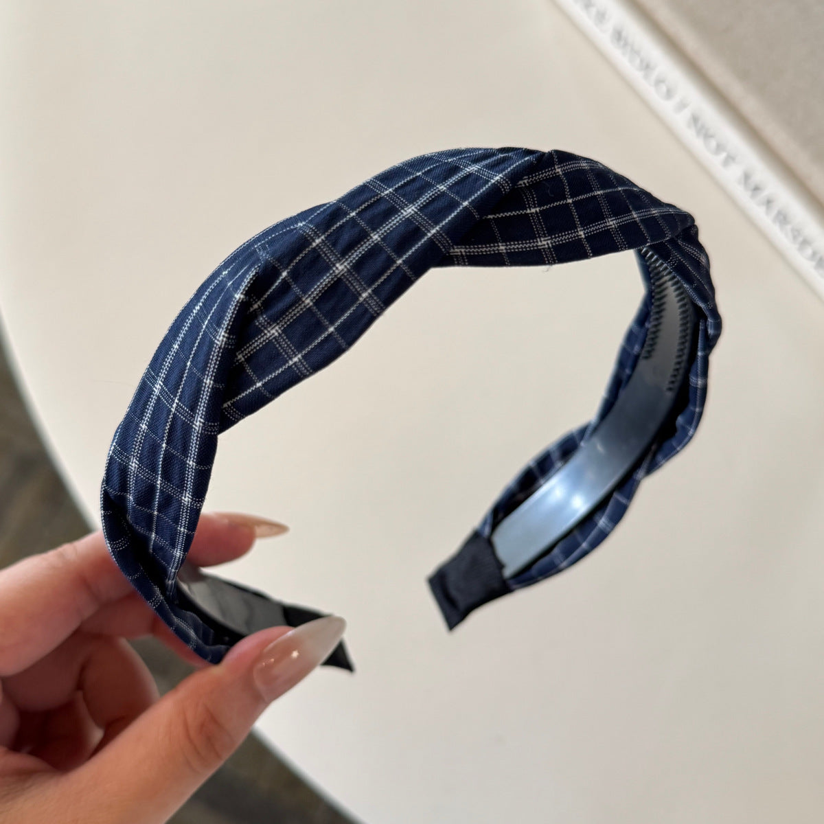 布面蝴蝶結格紋髮圈