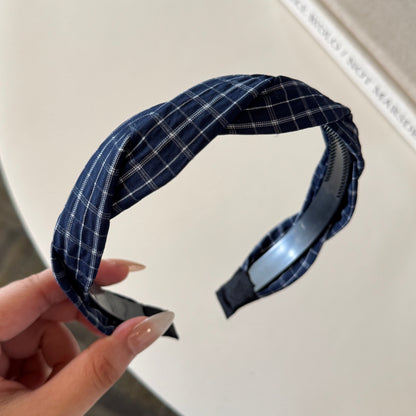 布面蝴蝶結格紋髮圈