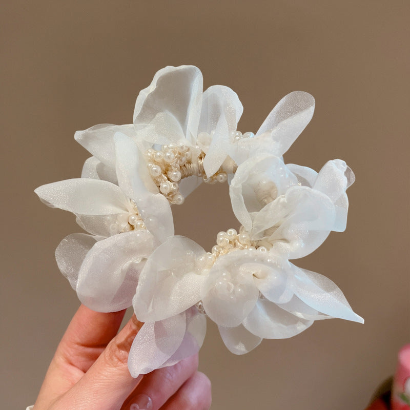 珍珠花朵髮圈