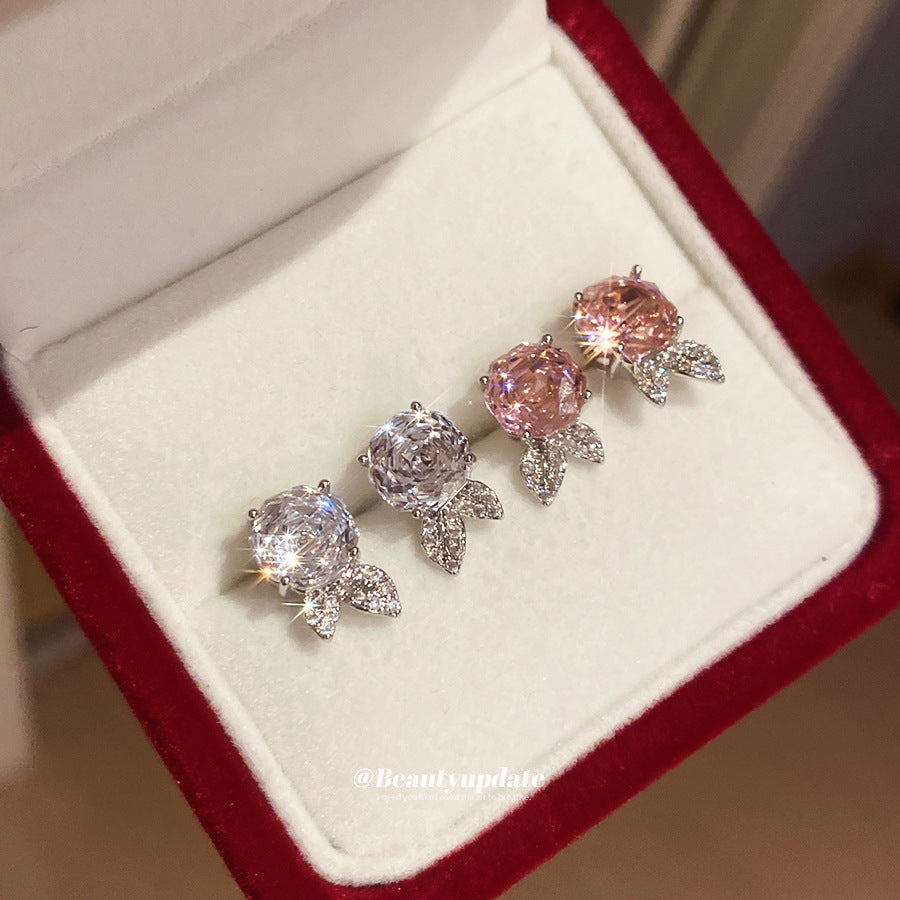 銀針鋯石花朵耳釘韓系甜美優雅小巧百搭耳環輕奢小眾設計感耳飾女