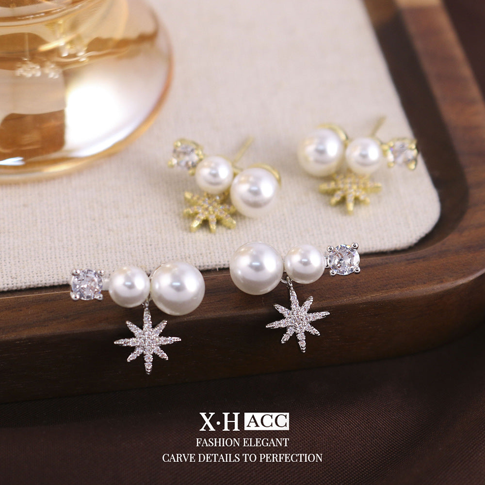金色珍珠星星電鍍耳釘－商品主圖｜https://igowo.tw/