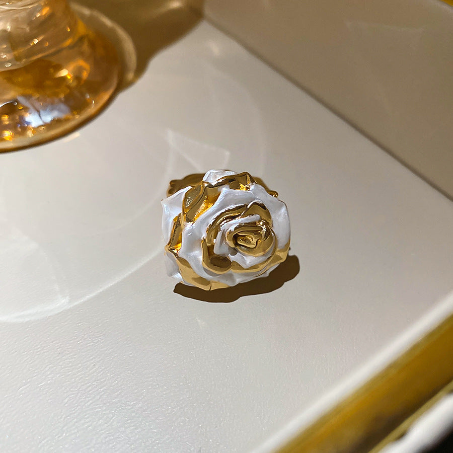 歐美小眾設計立體層次感金屬馬蹄蓮喇叭花朵手鐲時髦雙色開口手環