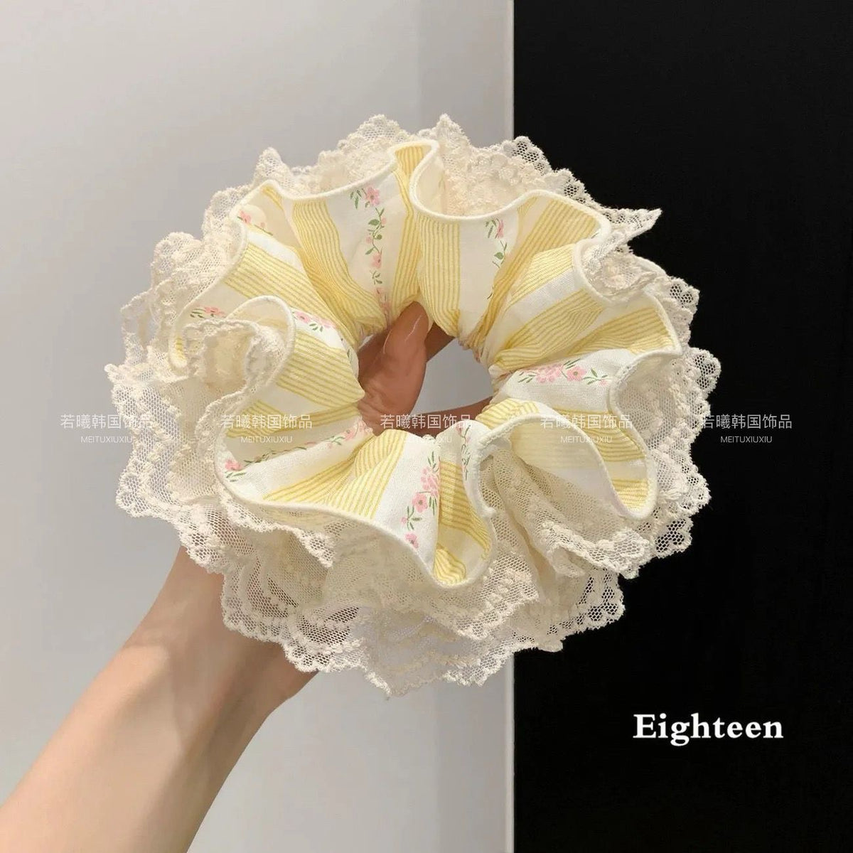 粉色蕾絲碎花髮圈
