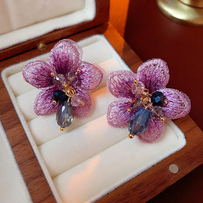 彩色串珠花朵刺繡耳釘