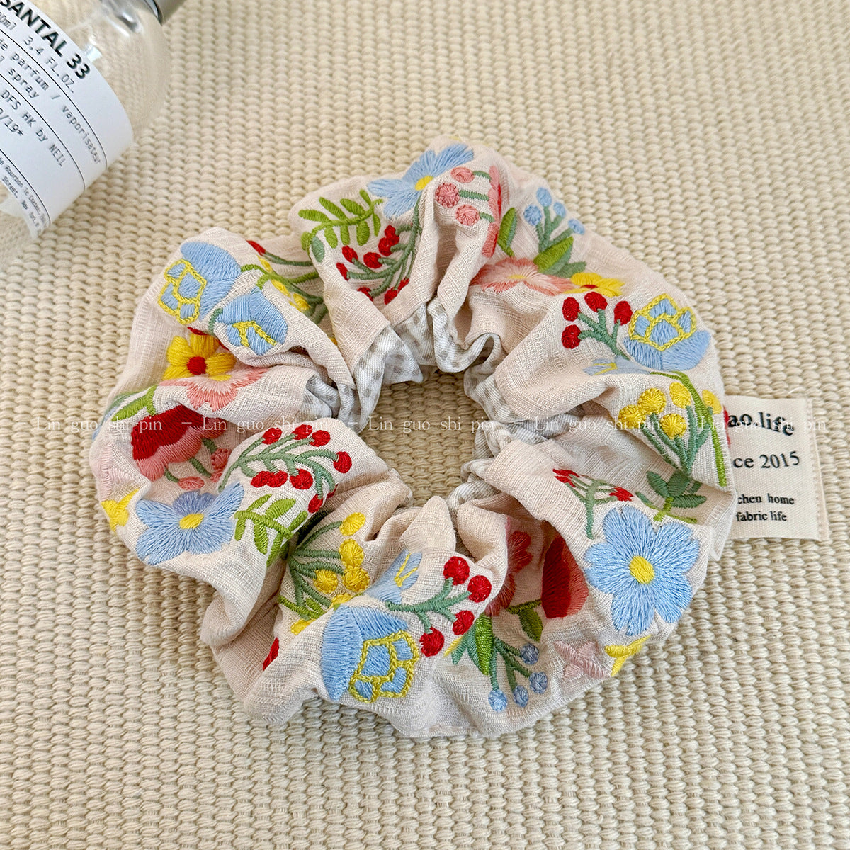 大腸圈花朵刺繡髮圈