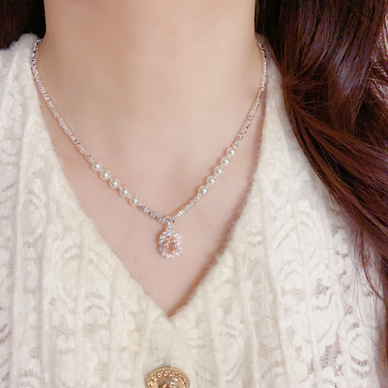 粉色珍珠碎銀墜飾項鍊－商品主圖｜https://igowo.tw/