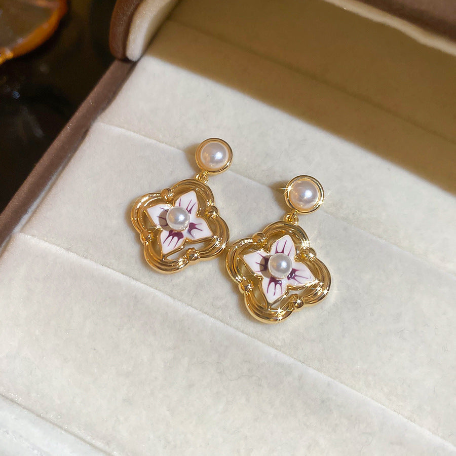 14k真金電鍍中古風鋯石虎眼石耳環輕奢高級感耳釘時尚個性耳飾女